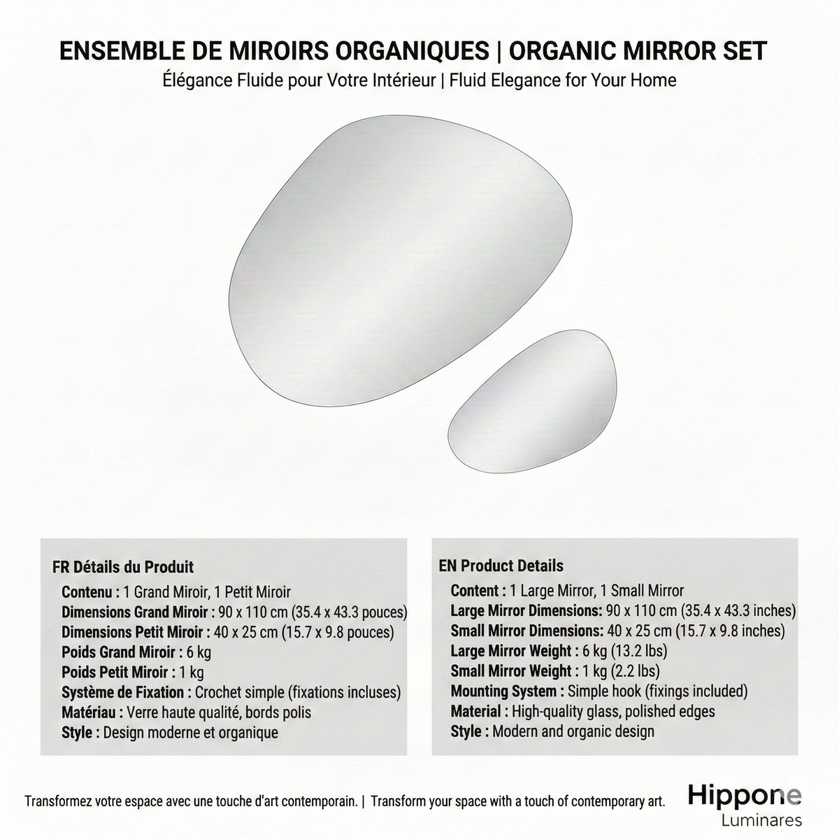Duo de Miroirs Organiques par Hippone Luminaires